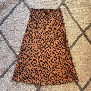 Urban Outfitters | Rowan Leopard Print Satin Midi Skirt | Size S